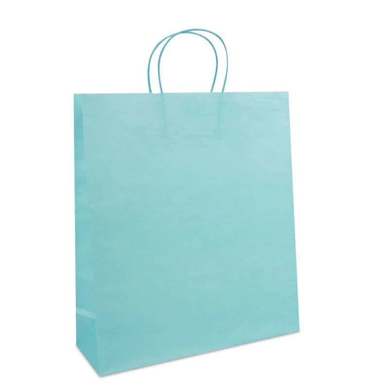 Papiertragetaschen mit gedrehte Griffe und Bodenkarton 35+12x40 cm Blau (250 Stück) [FP-005040]