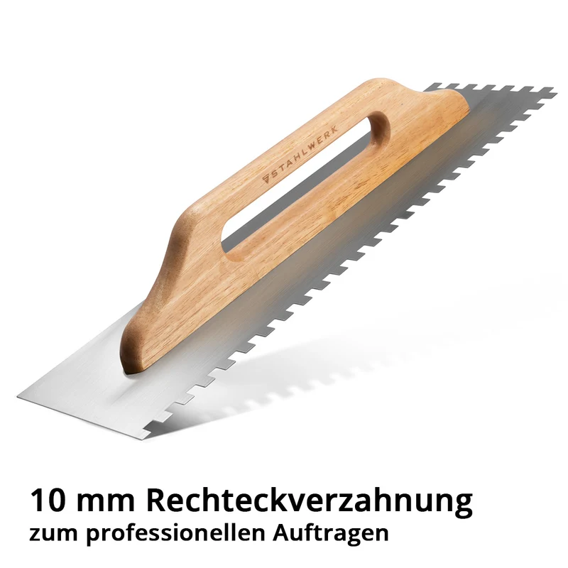 STAHLWERK Zweihand-Glättekelle 140 x 500 mm mit 10 mm Rechteckverzahnung, hochwertige Profi Carbon-Stahl Putzkelle / Traufel / Glattkelle / Schweizer Kelle