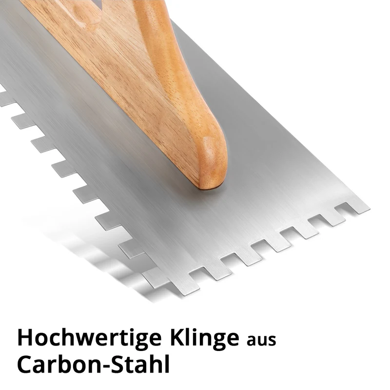 STAHLWERK Zweihand-Glättekelle 140 x 500 mm mit 10 mm Rechteckverzahnung, hochwertige Profi Carbon-Stahl Putzkelle / Traufel / Glattkelle / Schweizer Kelle