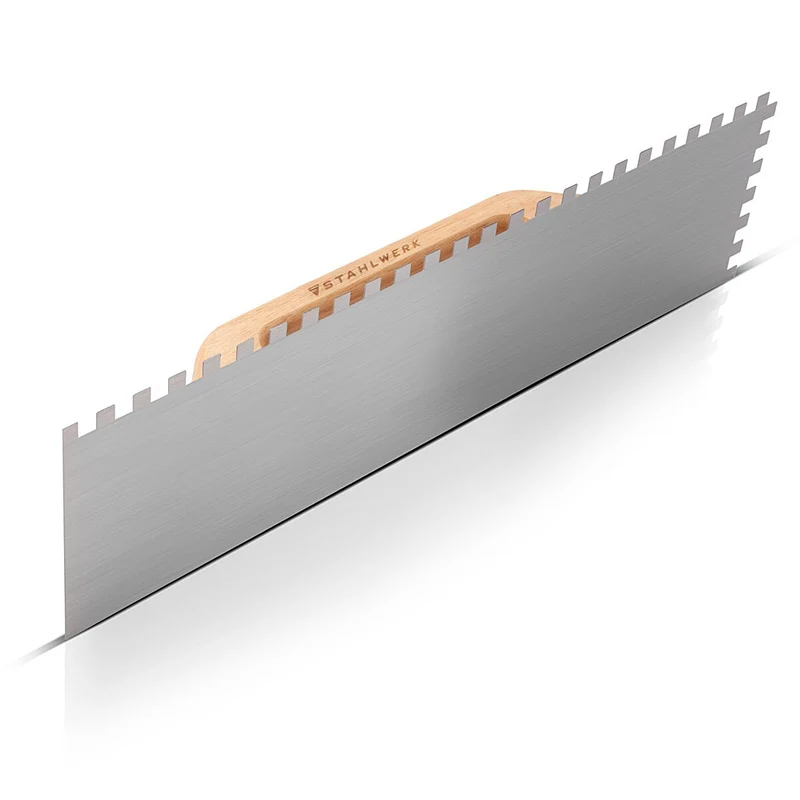 STAHLWERK Zweihand-Glättekelle 140 x 500 mm mit 10 mm Rechteckverzahnung, hochwertige Profi Carbon-Stahl Putzkelle / Traufel / Glattkelle / Schweizer Kelle