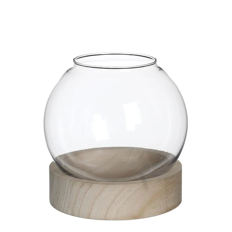 Glaskugel mit Holzsockel, Ø 18 cm, H. 19 cm (1 Stück) [IFS-29413]