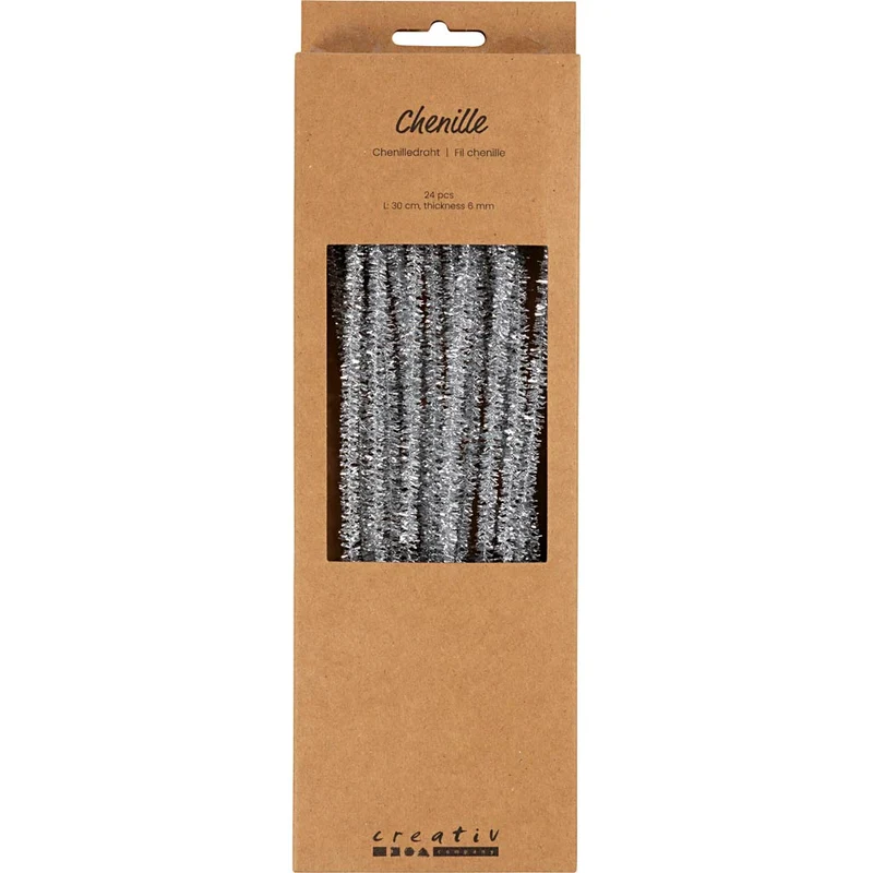 Chenilledraht, Silber, L: 30 cm, Stärke: 6 mm, 24 Stck./ 1 Pck. [HOB51635]