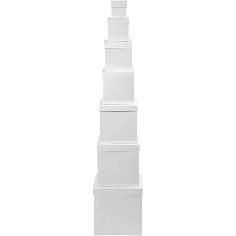 Deckelkartons - Sortiment, Quadratische Form, Größe 7,5+10+13+15+18+20+23 cm, H 7,5+10+13+15+18+20+23 cm, Weiß, 7Stck. [HOB50437]