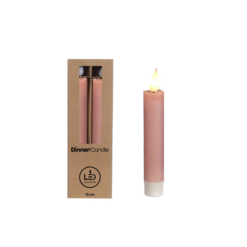 LED-Kerze h.21cm Ø2,1 cm rustikale Oberfläche rosa (Set 2 Stk.) [IFS-32550]