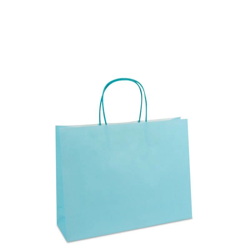 Papiertragetaschen mit gedrehte Griffe und Bodenkarton 32+10x25 cm Blau (250 Stück) [FP-005032]