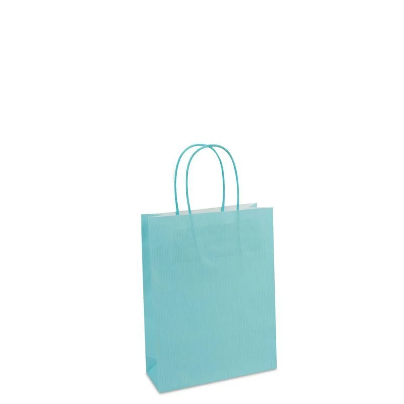 Papiertragetaschen mit gedrehte Griffe und Bodenkarton 18+7x24 cm Blau (250 Stück) [FP-005024]
