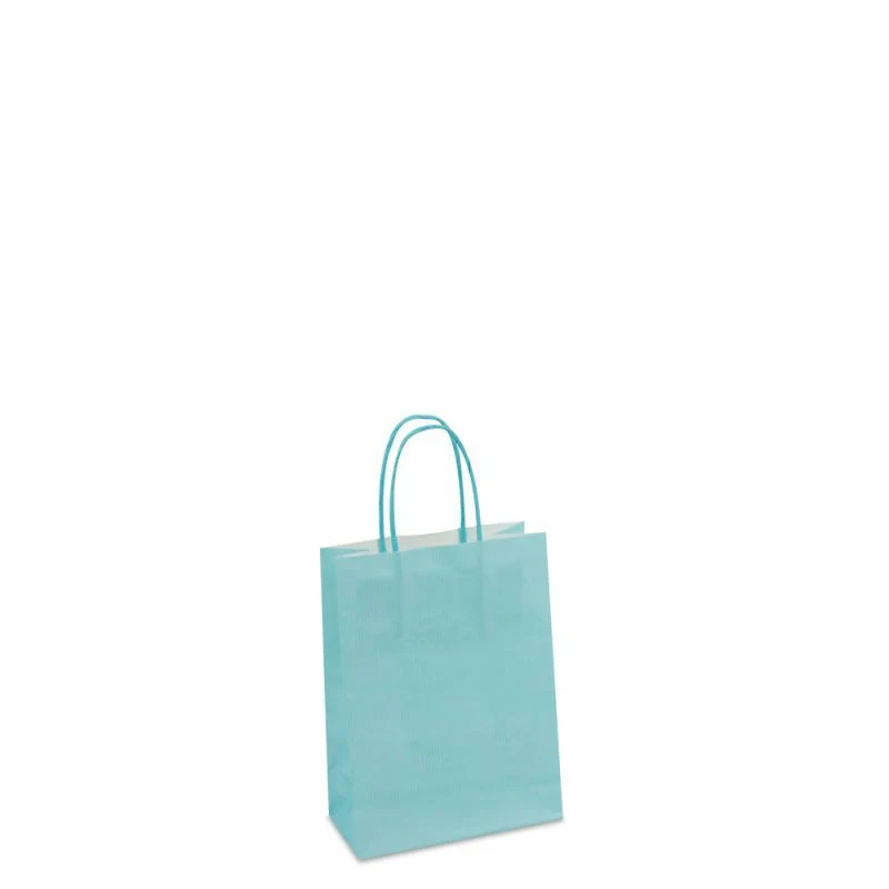 Papiertragetaschen mit gedrehte Griffe und Bodenkarton 14+7x19 cm Blau (250 Stück) [FP-005019]