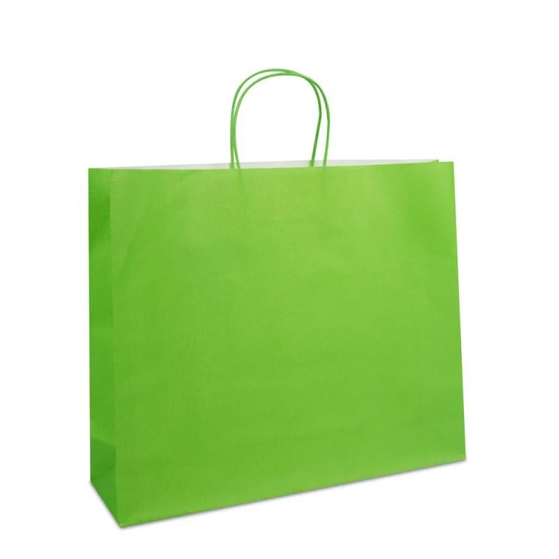 Papiertragetaschen mit gedrehte Griffe und Bodenkarton 42+12x35 cm Grün (250 Stück) [FP-004042]