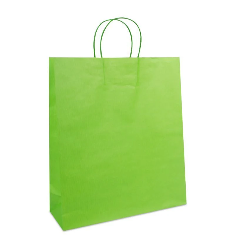 Papiertragetaschen mit gedrehte Griffe und Bodenkarton 35+12x40 cm Grün (250 Stück) [FP-004040]