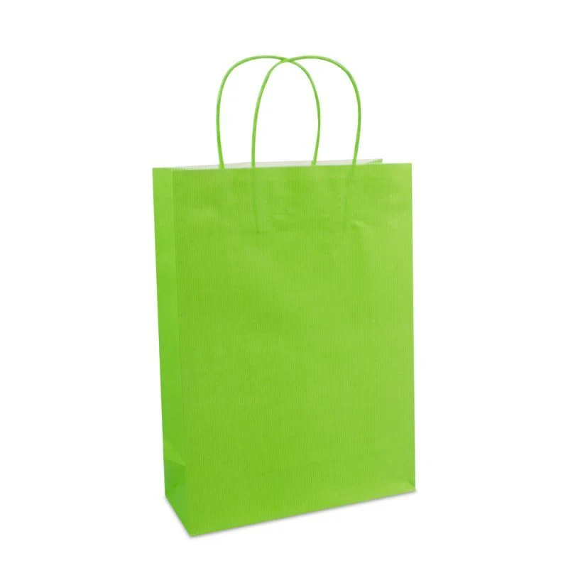 Papiertragetaschen mit gedrehte Griffe und Bodenkarton 25+10x35 cm Grün (250 Stück) [FP-004035]