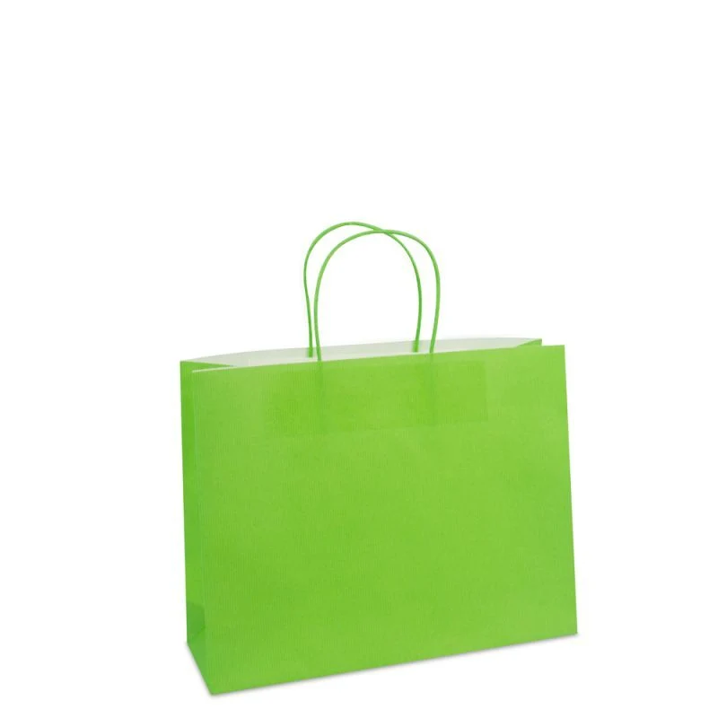 Papiertragetaschen mit gedrehte Griffe und Bodenkarton 32+10x25 cm Grün (250 Stück) [FP-004032]