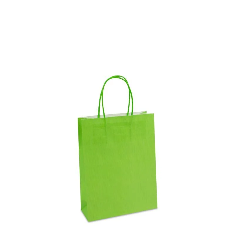 Papiertragetaschen mit gedrehte Griffe und Bodenkarton 18+7x24 cm Grün (250 Stück) [FP-004024]