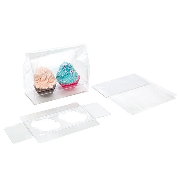 Cupcake-Beutel mit Einsatz für 2 Mini-Cupcakes 12.7x5.7x12.7cm Transparent (100 Stück) [CBG9]