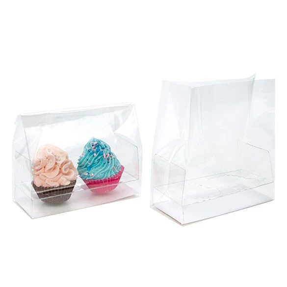 Cupcake-Beutel mit Einsatz für 2 Mini-Cupcakes 12.7x5.7x12.7cm Transparent (100 Stück) [CBG9]