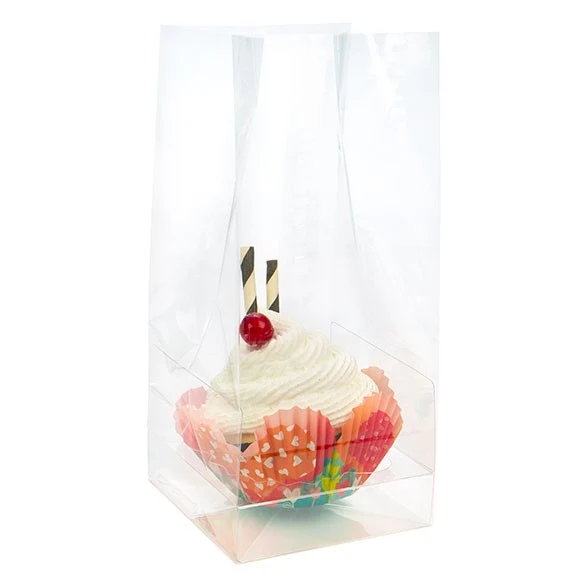 Cupcake-Beutel mit Einsatz für 2 Mini-Cupcakes 12.7x5.7x12.7cm Transparent (100 Stück) [CBG9]
