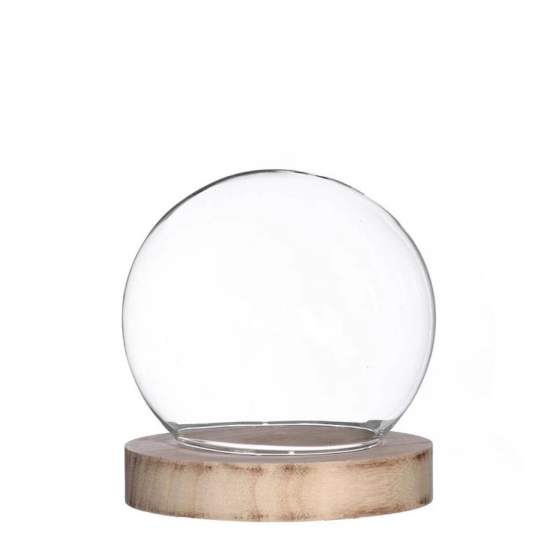 Glaskuppel mit Holzsockel Ø 13 cm, H. 14 cm (1 Stück) [IFS-29487]
