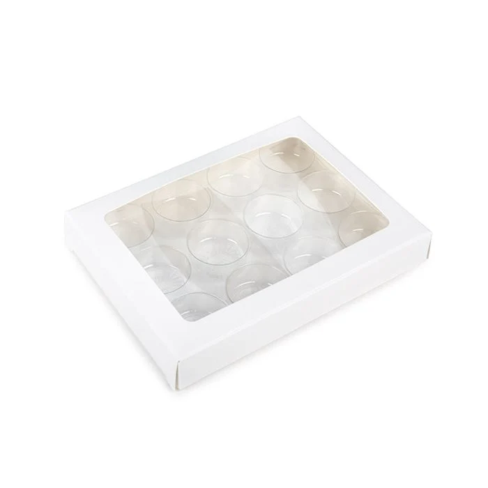 Schachteln weiß für handgemachte Süßigkeiten, Runde Einsatz 10.2x2.1x13.8 cm (25 Stück) [CNDYR270W]