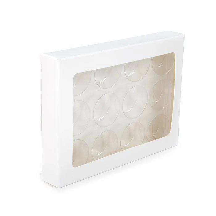 Schachteln weiß für handgemachte Süßigkeiten, Runde Einsatz 10.2x2.1x13.8 cm (25 Stück) [CNDYR270W]