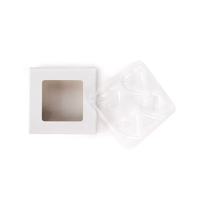 Schachteln weiß für handgemachte Süßigkeiten, Herz-Einsatz 7x2.1x6.8 cm (25 Stück) [CNDYH276W]
