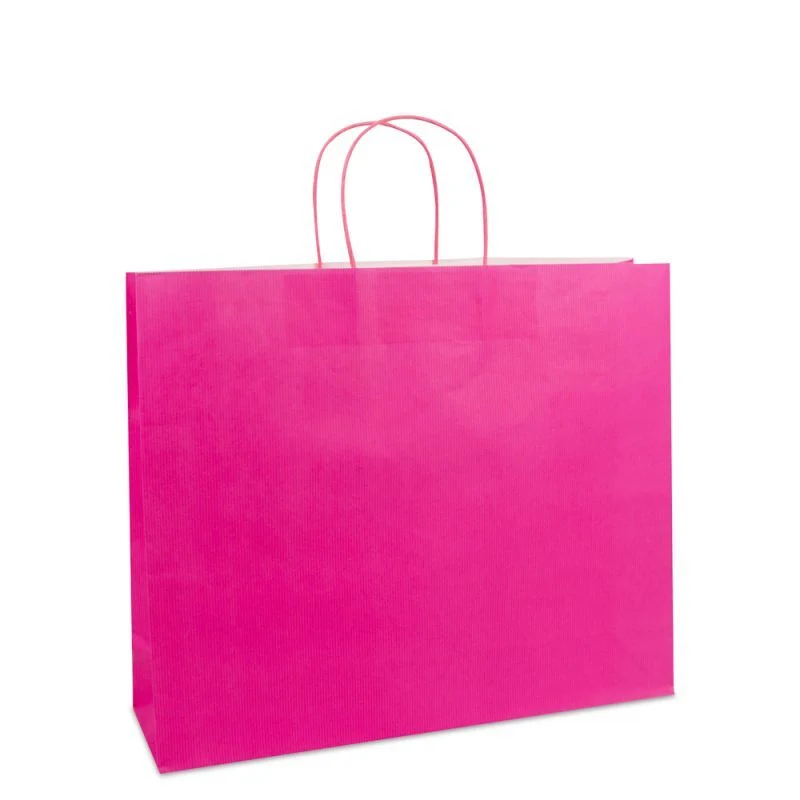 Papiertragetaschen mit gedrehte Griffe und Bodenkarton 42+12x35 cm Rosa (250 Stück) [FP-003042]