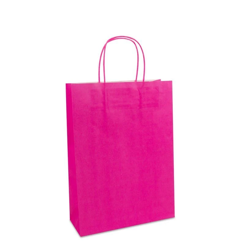 Papiertragetaschen mit gedrehte Griffe und Bodenkarton 25+10x35 cm Rosa (250 Stück) [FP-003035]
