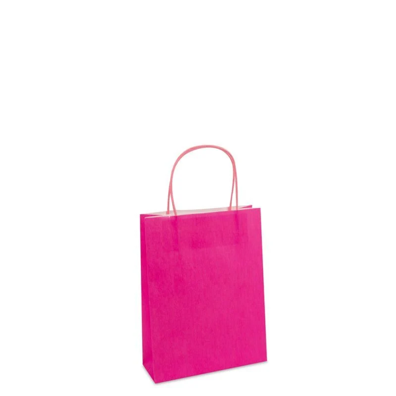 Papiertragetaschen mit gedrehte Griffe und Bodenkarton 18+7x24 cm Rosa (250 Stück) [FP-003024]