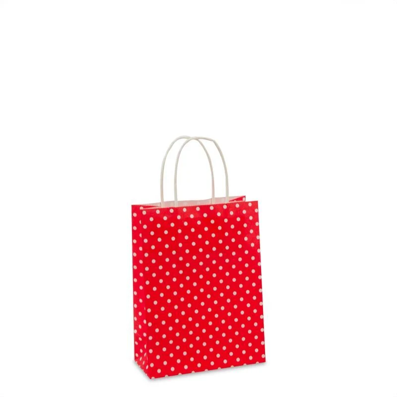 Papiertragetaschen mit gedrehte Griffe - Polka Dots 14+7x19 cm Rot (250 Stück) [FP-012019]