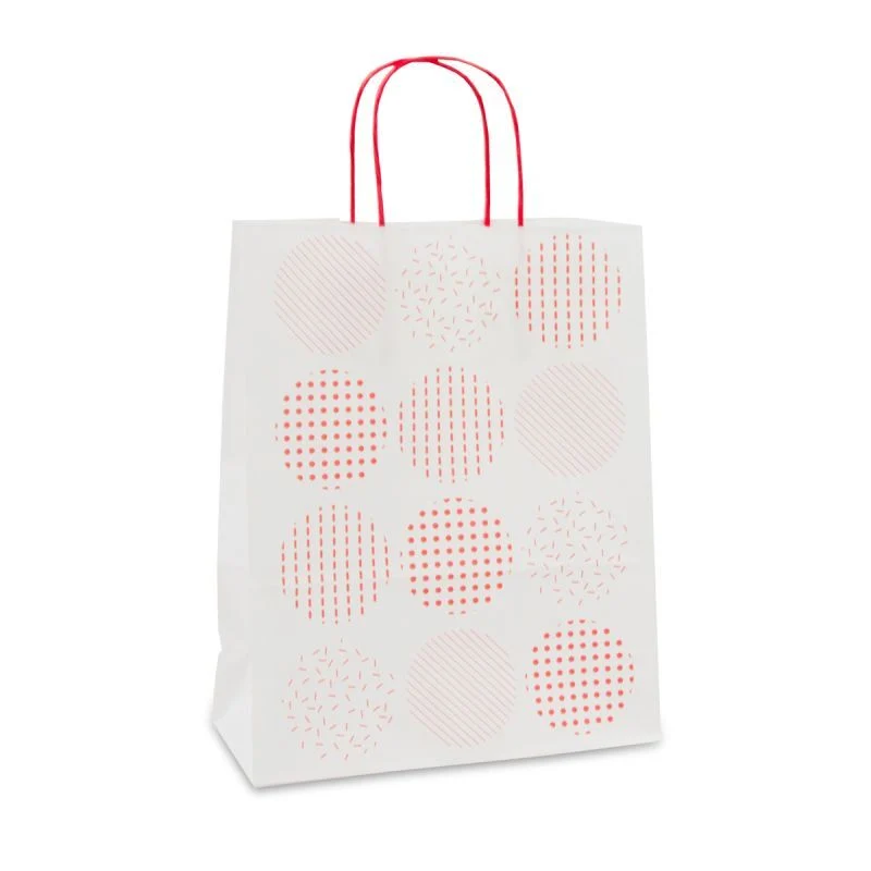Papiertragetaschen mit gedrehte Griffe - Punkte 22+10x28 cm Weiß (250 Stück) [FP-DPT109]