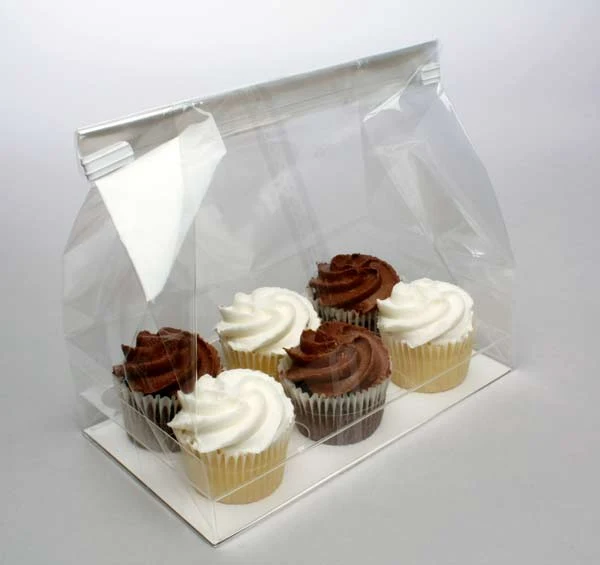 Cupcake-Beutel mit Einsatz für 6 Mini-Cupcakes 17.8x10.5x22.9cm Transparent (100 Stück) [CBG7]
