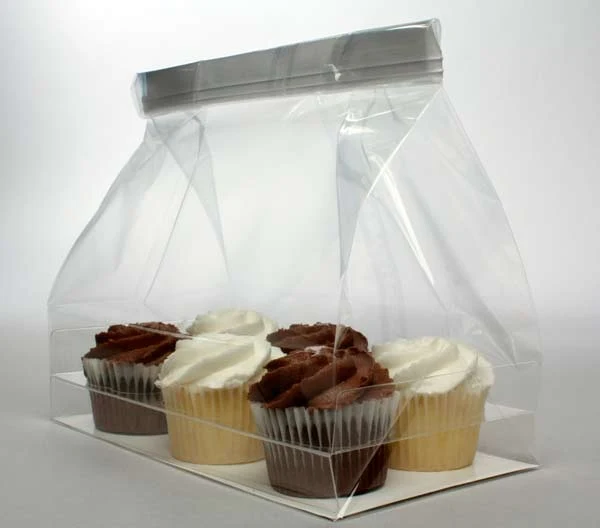 Cupcake-Beutel mit Einsatz für 6 Mini-Cupcakes 17.8x10.5x22.9cm Transparent (100 Stück) [CBG7]