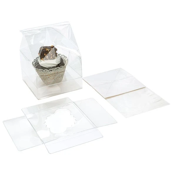 Cupcake-Beutel mit Einsatz für 1 Cupcake 10.2x10.2x17.8cm Transparent (100 Stück) [CBG4]