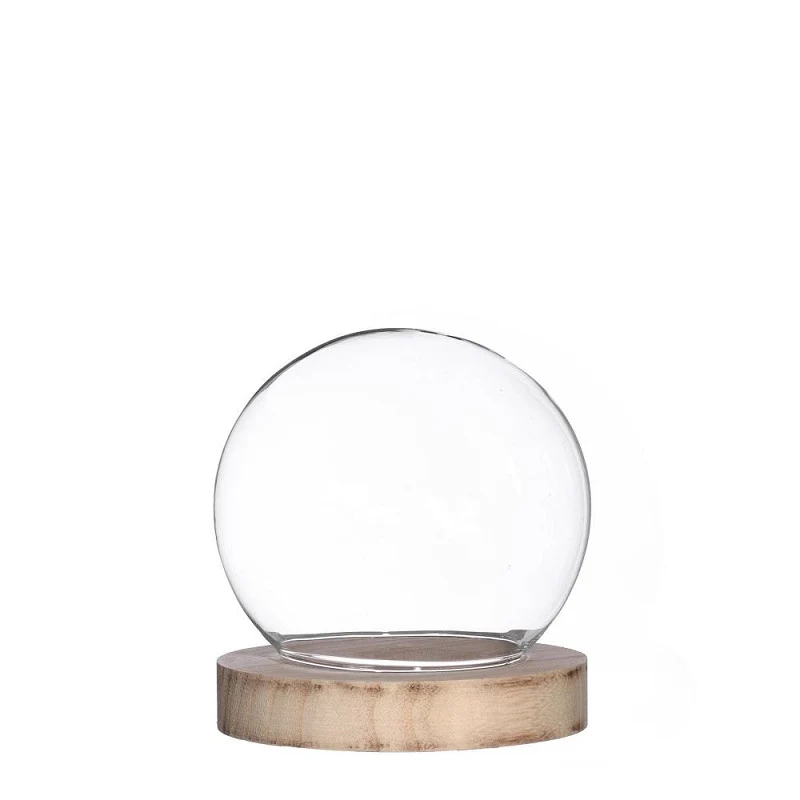 Glaskuppel mit Holzsockel Ø 10 cm, H. 11 cm (1 Stück) [IFS-29486]