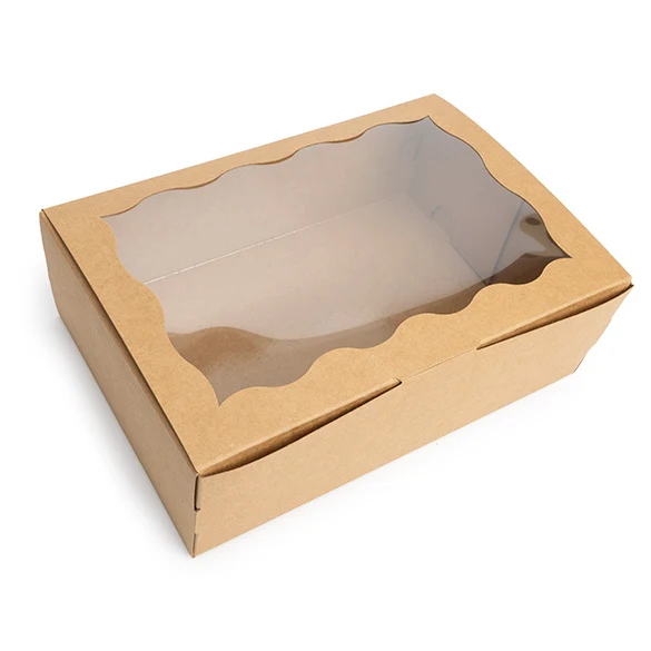 Kraft Papierschachtel mit gewelltem Sichtfenster 22,1x7x15,1 cm (25 Stück) [WKRG86]