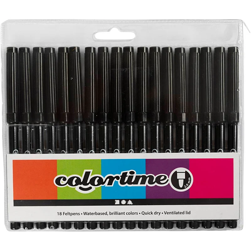 Colortime Filzstifte Schwarz - Strichstärke: 2mm (18 Stück) [HOB373561]