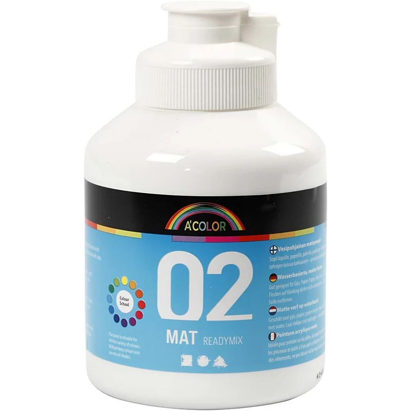 A-Color Acrylfarbe, Weiß, 02 - Matt (Plakatfarbe), 500ml [HOB32102]