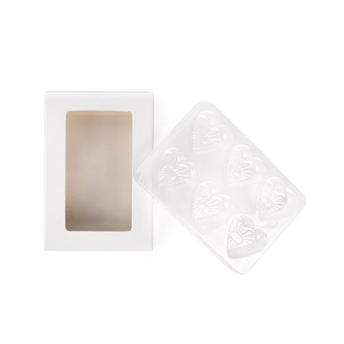 Schachteln weiß für handgemachte Süßigkeiten, Herz-Einsatz 7x2.1x10.3 cm (25 Stück) [CNDYH274W]