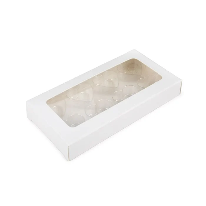 Schachteln weiß für handgemachte Süßigkeiten, Herz-Einsatz 7x2.1x13.8 cm (25 Stück) [CNDYH272W]
