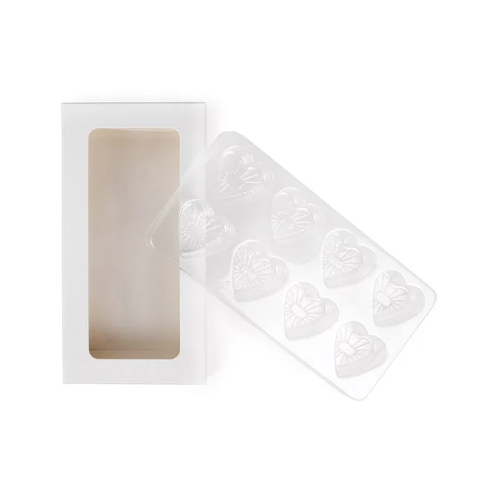 Schachteln weiß für handgemachte Süßigkeiten, Herz-Einsatz 7x2.1x13.8 cm (25 Stück) [CNDYH272W]