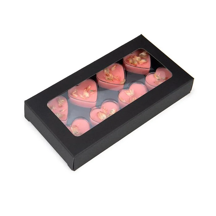 Schachteln schwarz für handgemachte Süßigkeiten, Herz-Einsatz 7x2.1x13.8 cm (25 Stück) [CNDYH272B]