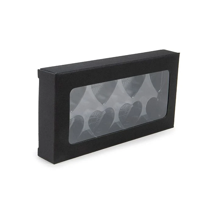 Schachteln schwarz für handgemachte Süßigkeiten, Herz-Einsatz 7x2.1x13.8 cm (25 Stück) [CNDYH272B]