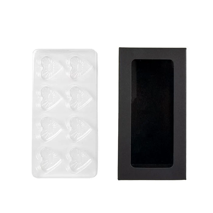 Schachteln schwarz für handgemachte Süßigkeiten, Herz-Einsatz 7x2.1x13.8 cm (25 Stück) [CNDYH272B]
