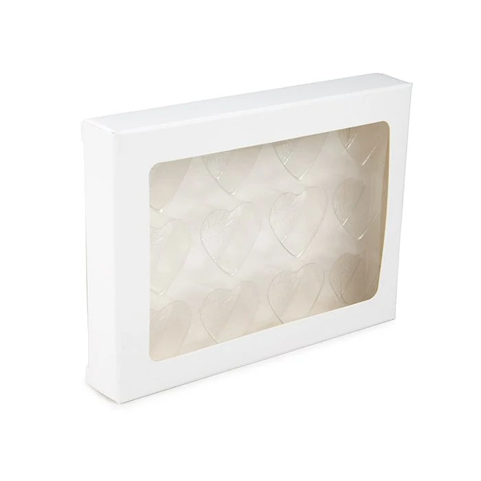 Schachteln weiß für handgemachte Süßigkeiten, Herz-Einsatz 10.2x2.1x13.8 cm (25 Stück) [CNDYH270W]