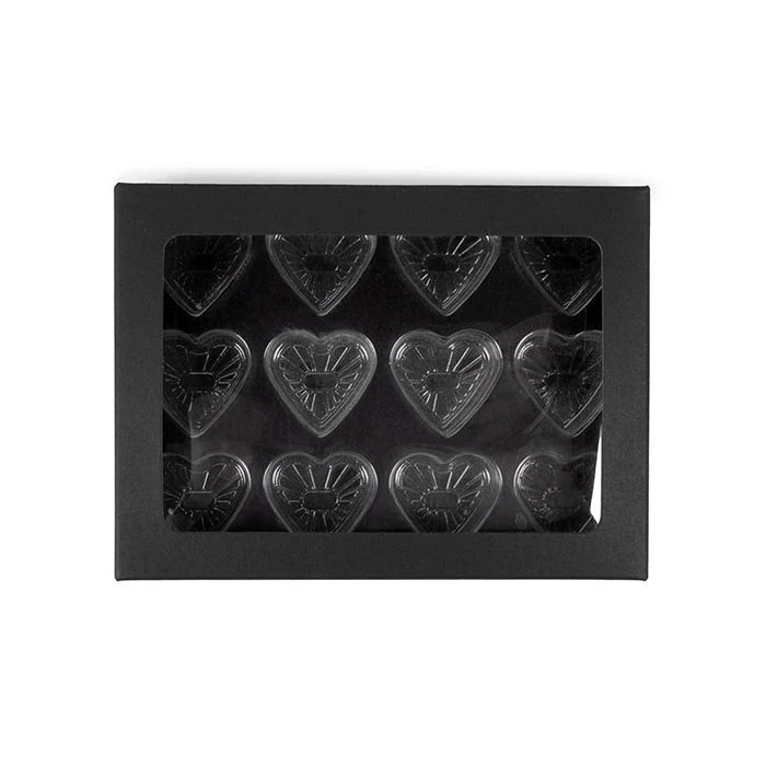 Schachteln schwarz für handgemachte Süßigkeiten, Herz-Einsatz 10.2x2.1x13.8 cm (25 Stück) [CNDYH270B]