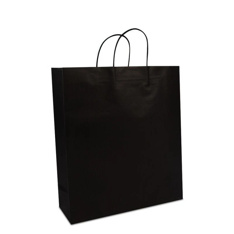 Papiertragetaschen mit gedrehte Griffe und Bodenkarton 35+12x40 cm Schwarz (250 Stück) [FP-002040]