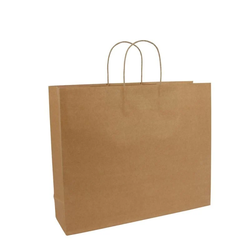 Papiertragetaschen mit gedrehte Griffe und Bodenkarton 42+12x35 cm Braun (100 Stück) [FP-008042]