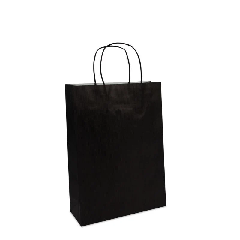 Papiertragetaschen mit gedrehte Griffe und Bodenkarton 25+10x35 cm Schwarz (100 Stück) [FP-002035]