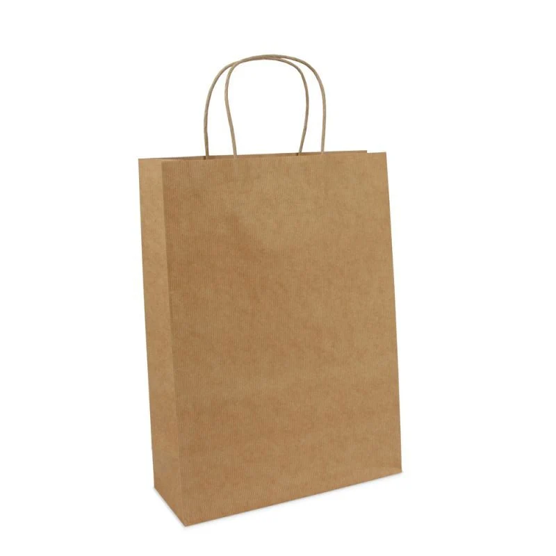 Papiertragetaschen mit gedrehte Griffe und Bodenkarton 25+10x35 cm Braun (100 Stück) [FP-008035]