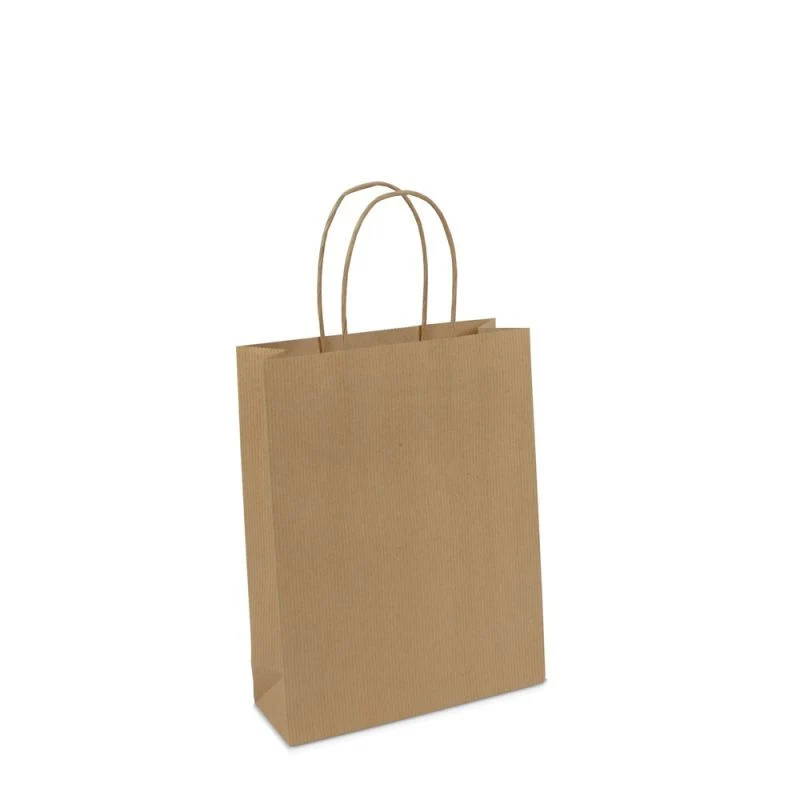 Papiertragetaschen mit gedrehte Griffe und Bodenkarton 18+7x24 cm Braun (250 Stück) [FP-008024]