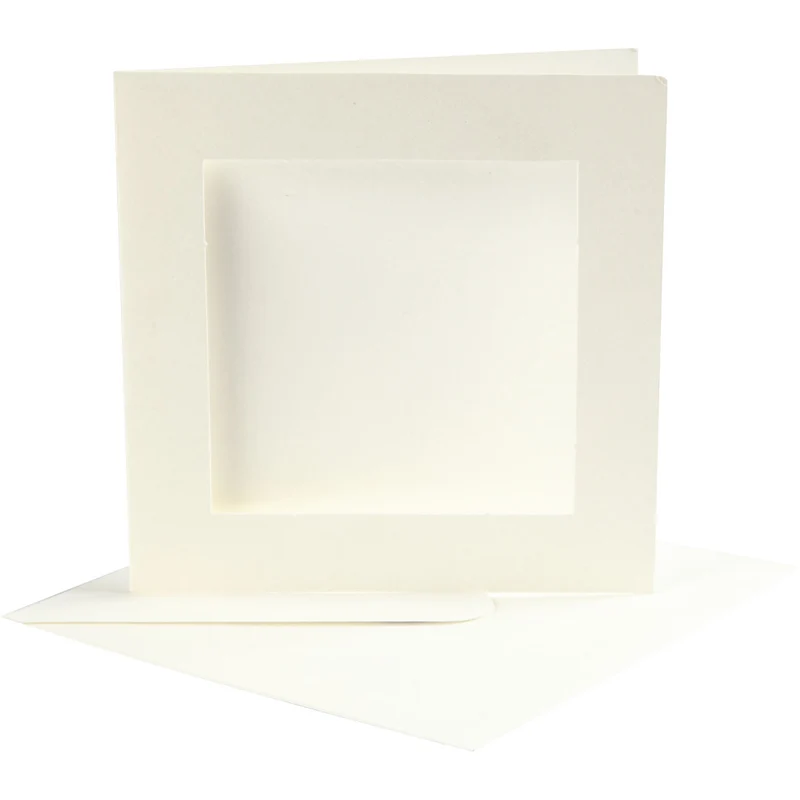 Passepartout-Karten mit Kuvert, Kartengröße 12,5x12,5 cm, Umschlaggröße 13,5x13,5 cm, Off-white, Quadrat, 10Sets, Lochgröße 8,5x8,5 cm [HOB23740]
