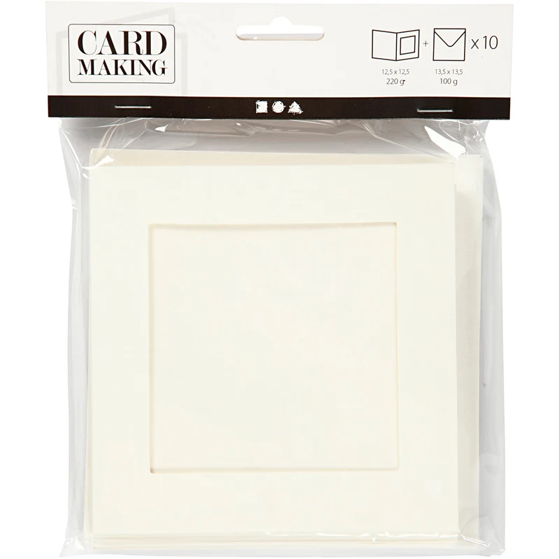 Passepartout-Karten mit Kuvert, Kartengröße 12,5x12,5 cm, Umschlaggröße 13,5x13,5 cm, Off-white, Quadrat, 10Sets, Lochgröße 8,5x8,5 cm [HOB23740]